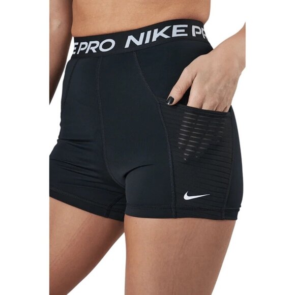 Nike Pro Black Dri Fit 3" Hi Shorts in Black White Size M - Picture 1 of 8
